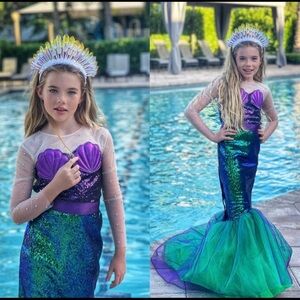 Custom 🧜‍♀️ Ariel mermaid costume and wig cosplay Halloween Etsy girls kids
